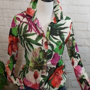 NWOT Cino floral crinkle cotton bright floral top